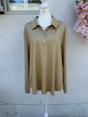 Lightweight metallic gold  Long-Sleeve Polo Top